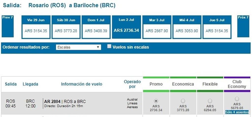 Ofertas en vuelos de Rosario a Bariloche (Aerolíneas Argentinas)