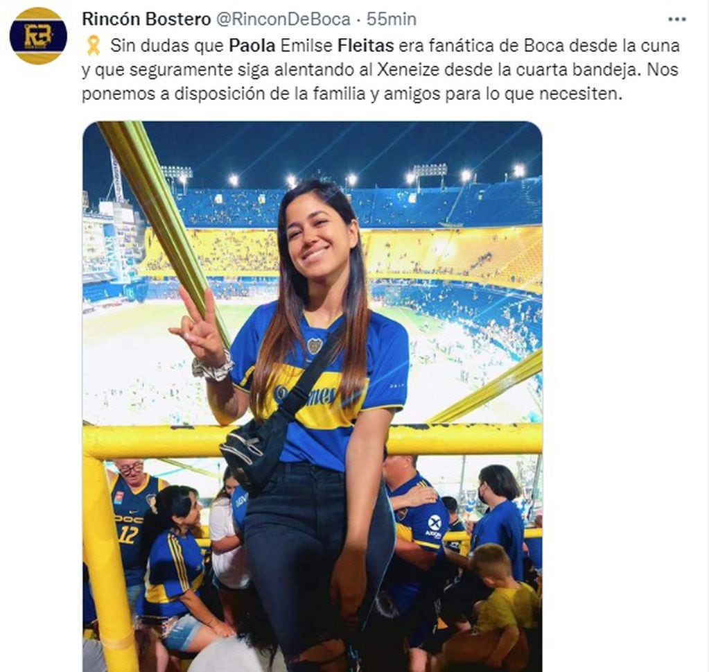 Desde el Rincón Bostero hicieron público su dolor por Paola Freitas.