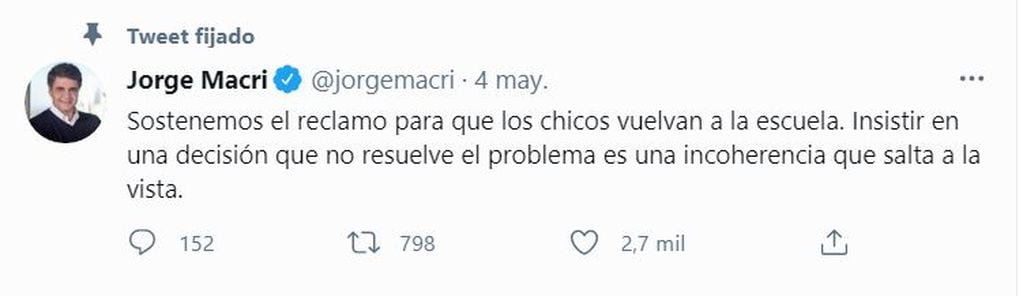 El tuit de Jorge Macri que pide la presencialidad