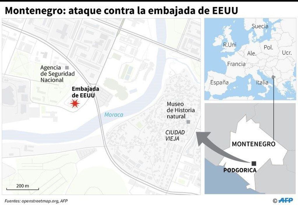 Localización del ataque contra la embajada de EEUU en Montenegro - AFP / AFP