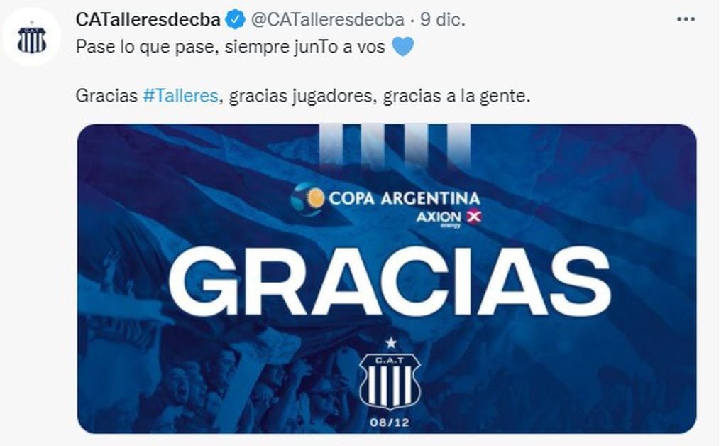 El mensaje desde el club, tras la final que Talleres no pudo ganar.