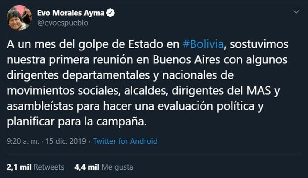 Los tuits de Evo Morales en Argentina (Foto: Captura)
