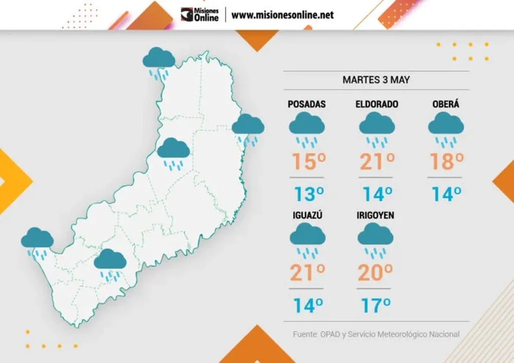 Martes con continuidad de lluvias y tormentas en la provincia de Misiones.
