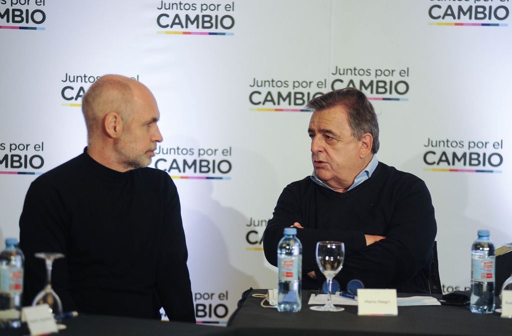 Mario Negri y Horacio Rodriguez Larreta en la reunión de Juntos por el Cambio.