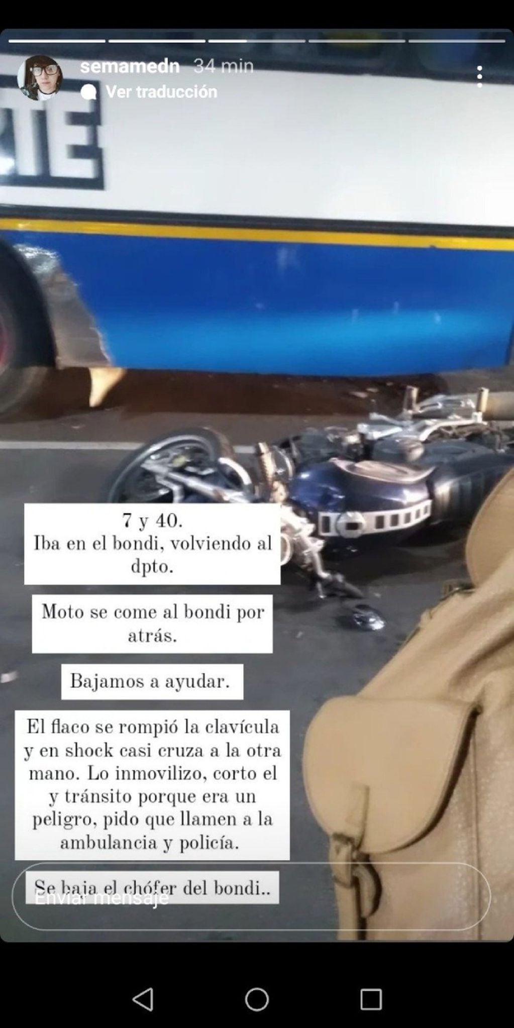 Una joven presenció un accidente en La Plata y lo relató con humor.