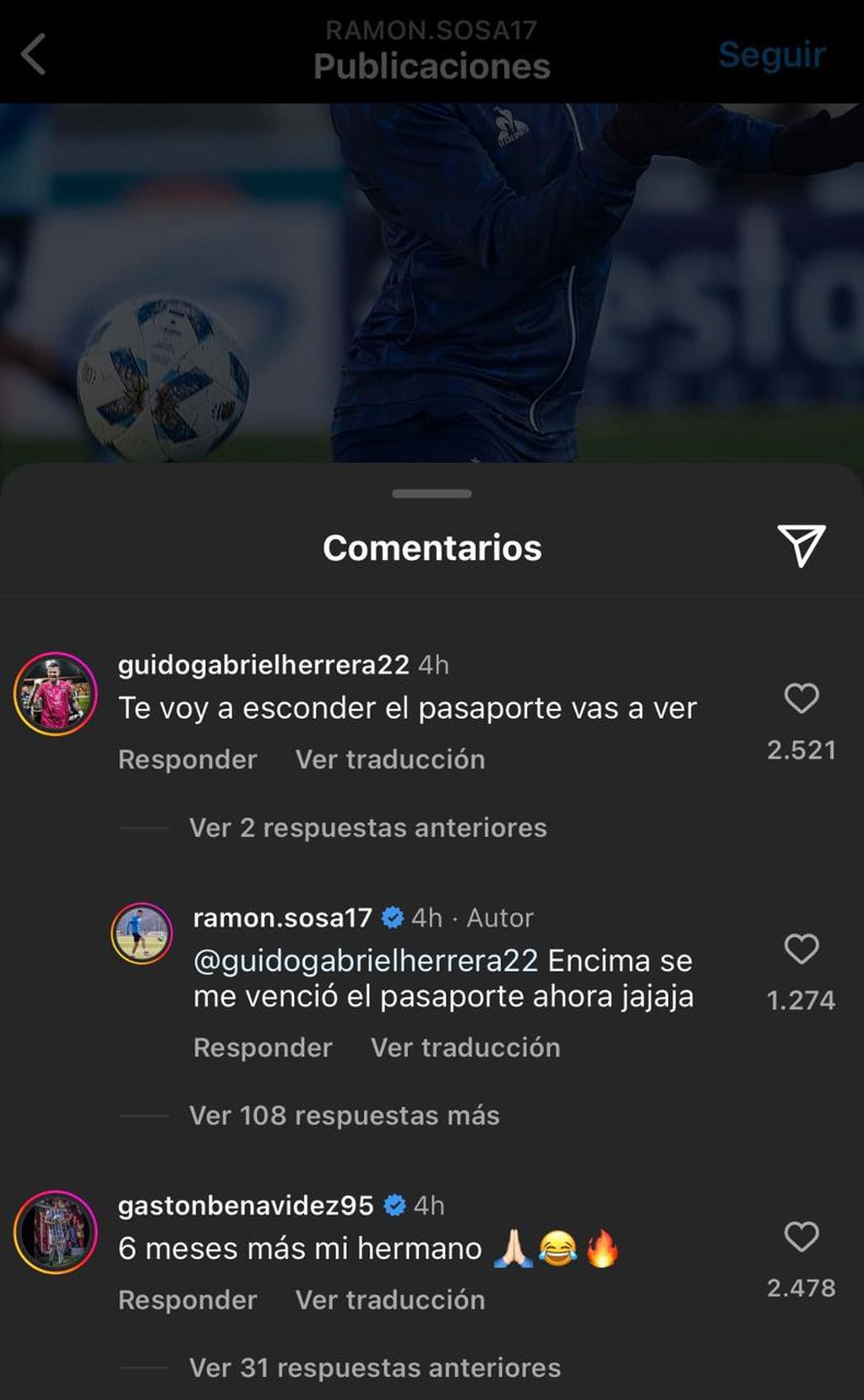 Los comentarios de Herrera y Benavídez en el posteo de Sosa.