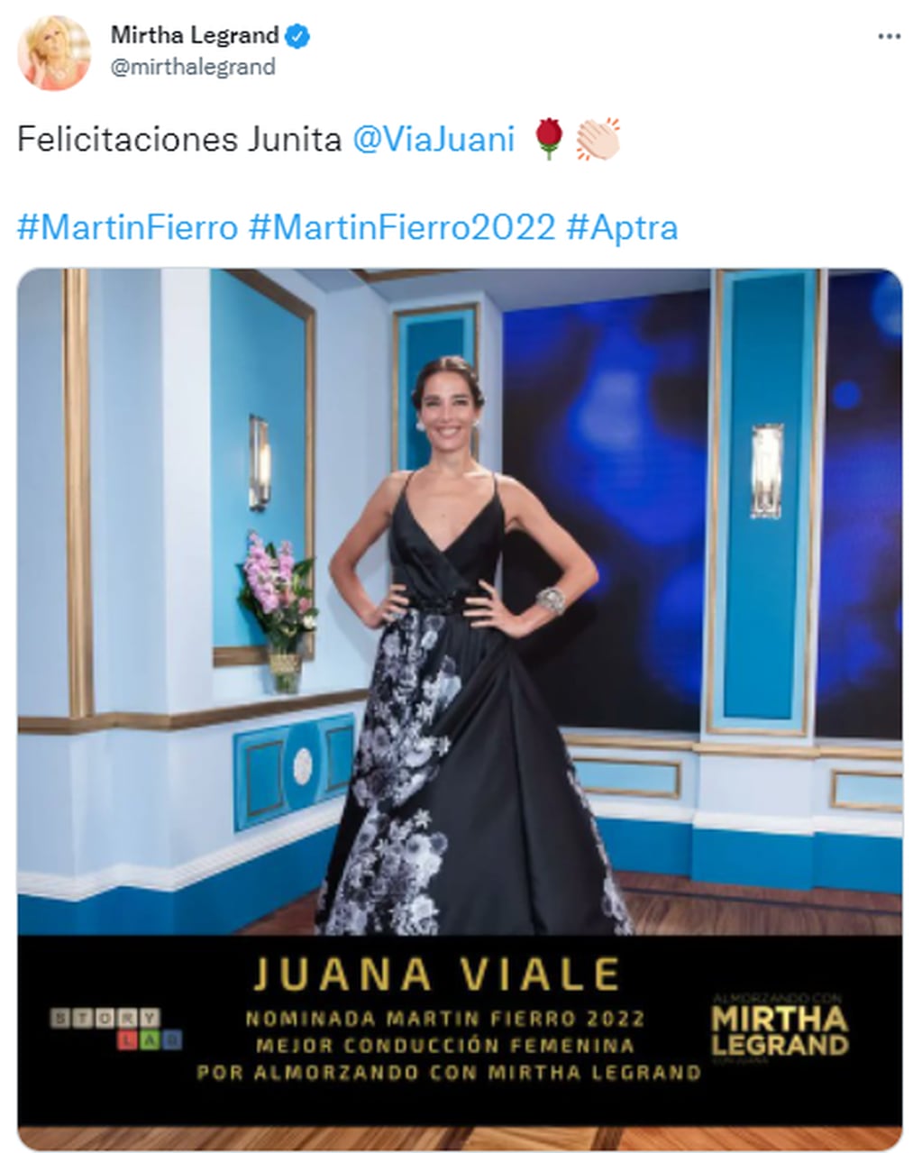 Mirtha Legrand felicitó a Juana Viale por su nominación a los Martín Fierro 2022