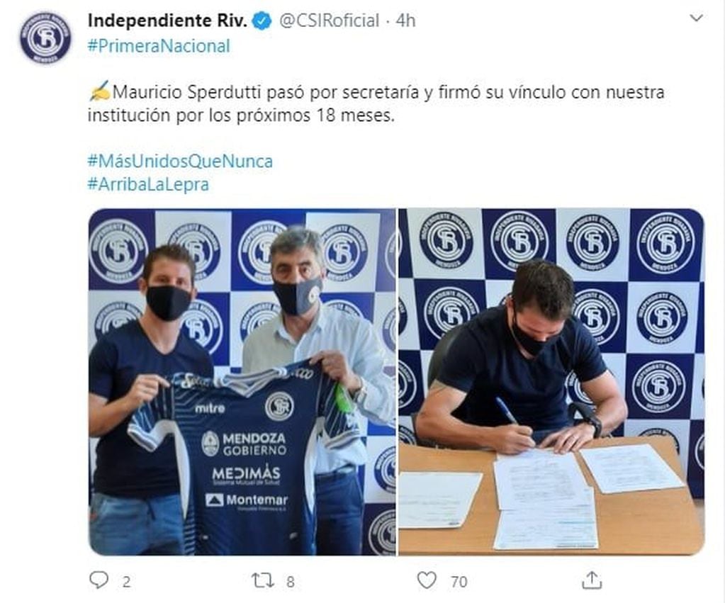 Posteo de Independiente Rivadavia
