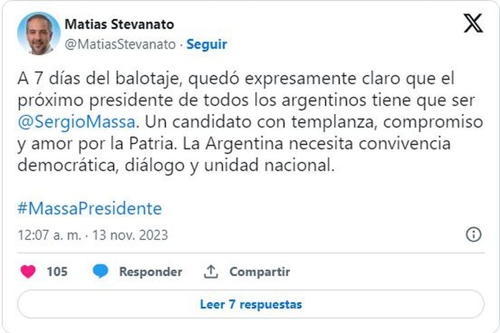 Stevanato posteó tras el debate presidencial.