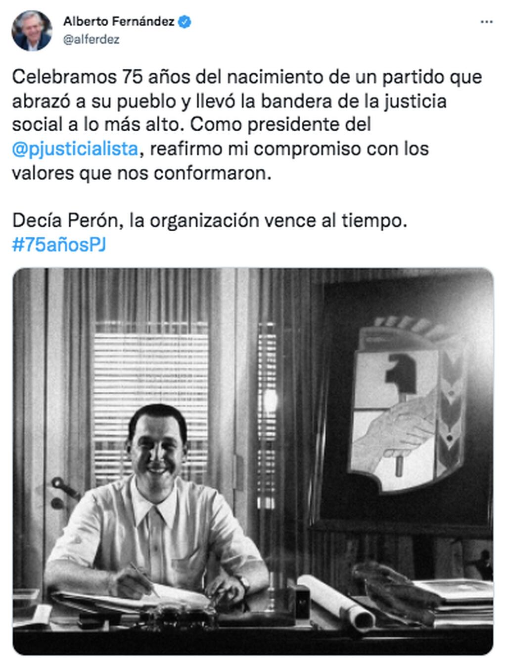Alberto Fernández celebró los 75 años del Partido Justicialista.
