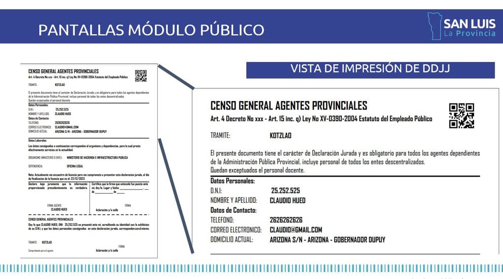 Formulario para el censo de los empleados públicos de San Luis.