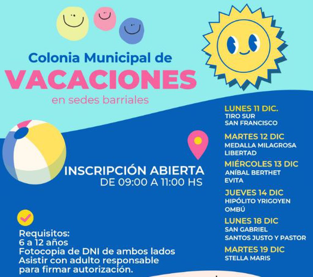 Comienzan las inscripciones para la colonia municipal de vacaciones en Colón