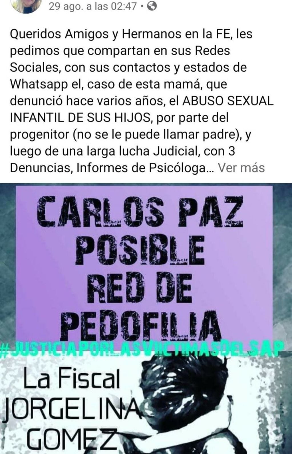 Publicaciones multiplicadas en redes sociales en busca de justicia por una causa recientemente "archivada" por la Fiscalía de Villa Carlos Paz.