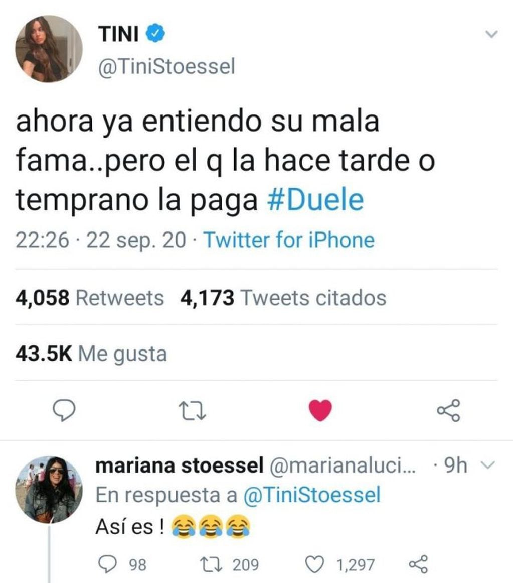 Tini Stoessel y su comentario sobre la "mala fama" (Twitter)