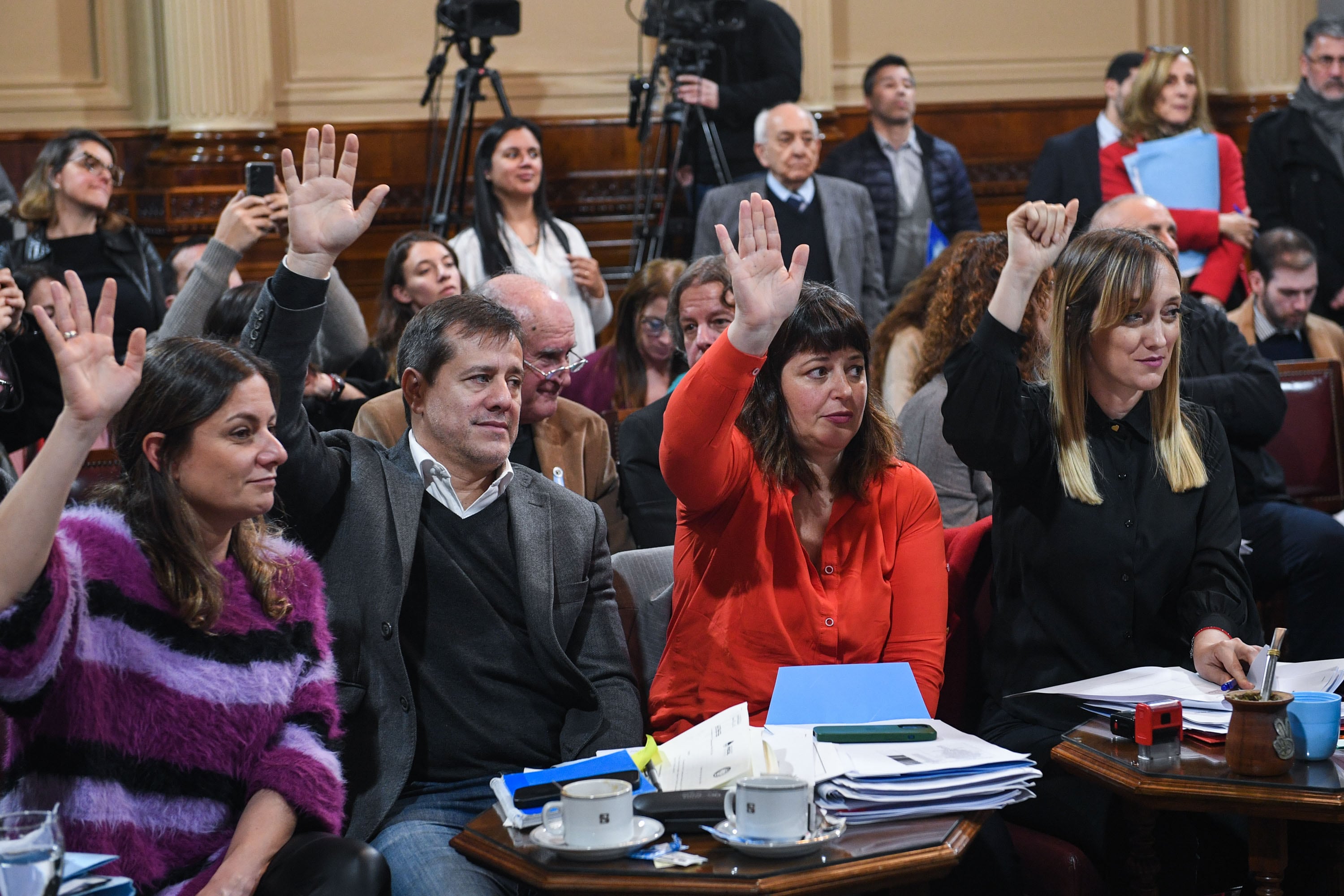 Los seis legisladores de Unión por la Patria votaron para tratar los decretos sobre inteligencia (Foto: Comunicación Senado)