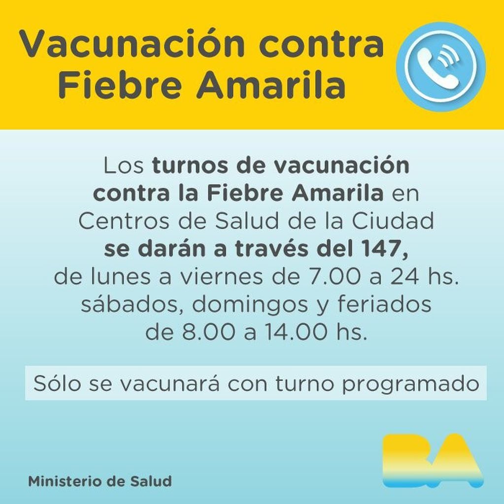 Vacunación contra la fiebre amarilla. (Ministerio de Salud).