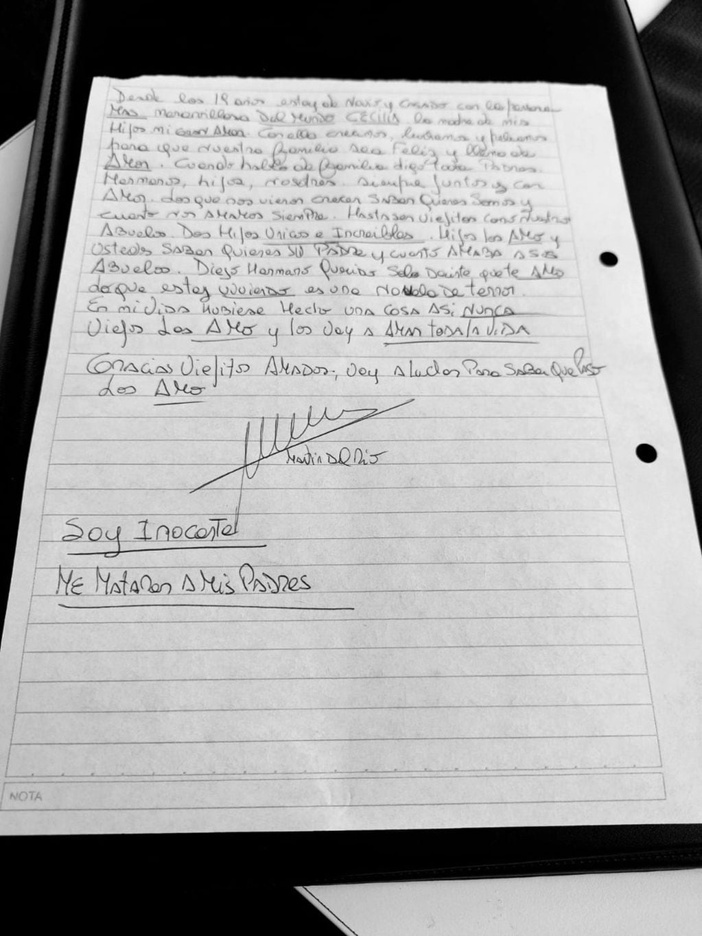 La carta que escribió el hijo del matrimonio asesinado en Vicente López. El hombre de 47 años aseguró que es inocente.