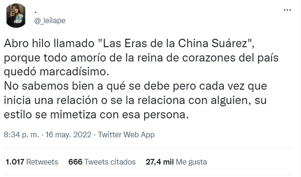 El hilo sobre la China Suárez que se hizo viral en Twitter.