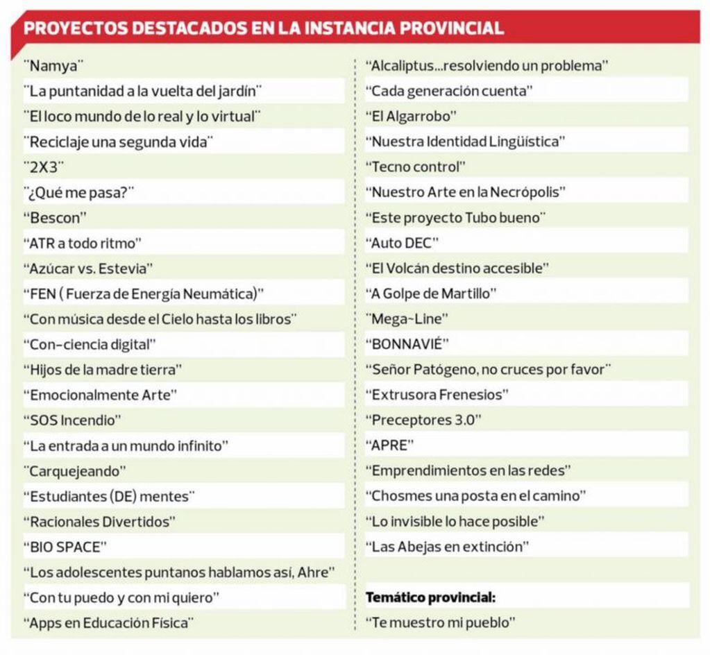 Seleccionados. De la instancia provincial quedaron 43 proyectos. Foto: Ministerio de Educación.
