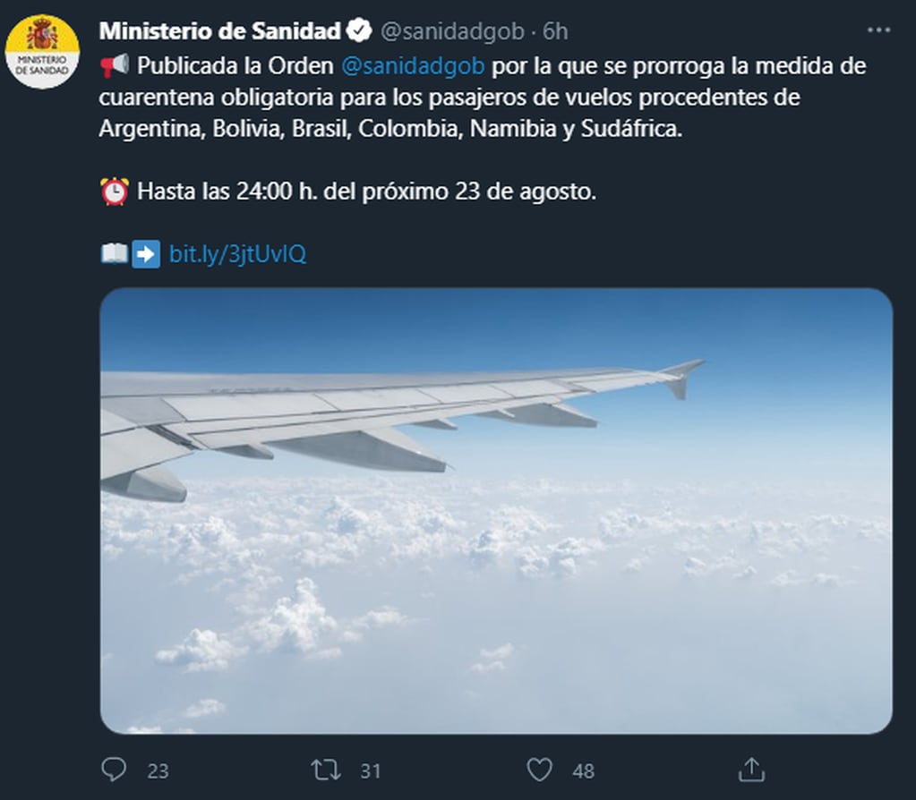 España extiende el aislamiento obligatorio para los viajeros de Argentina