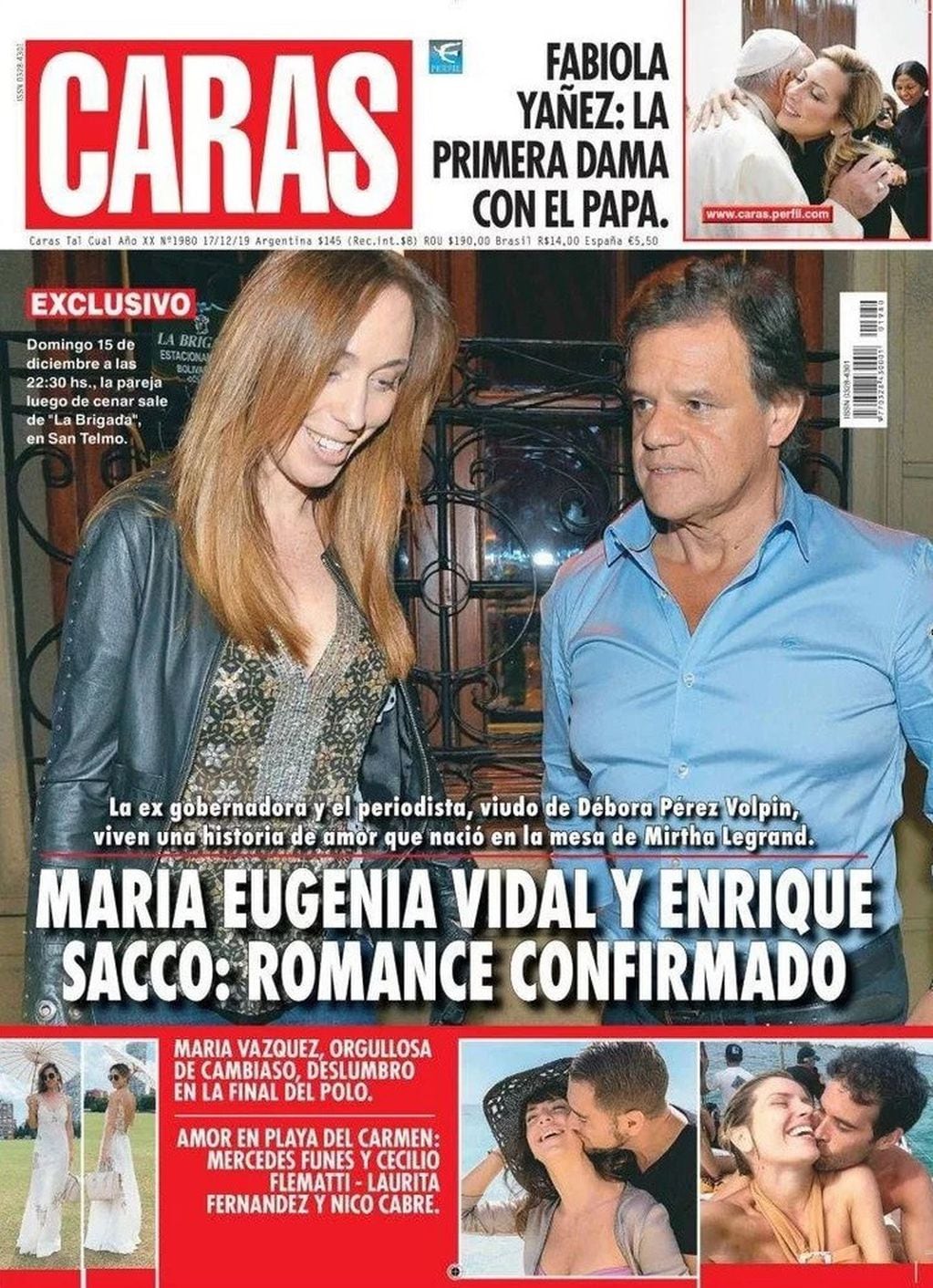 La revista Caras confirmó el romance entre María Eugenia Vidal y Enrique Sacco (Foto: portada Caras)