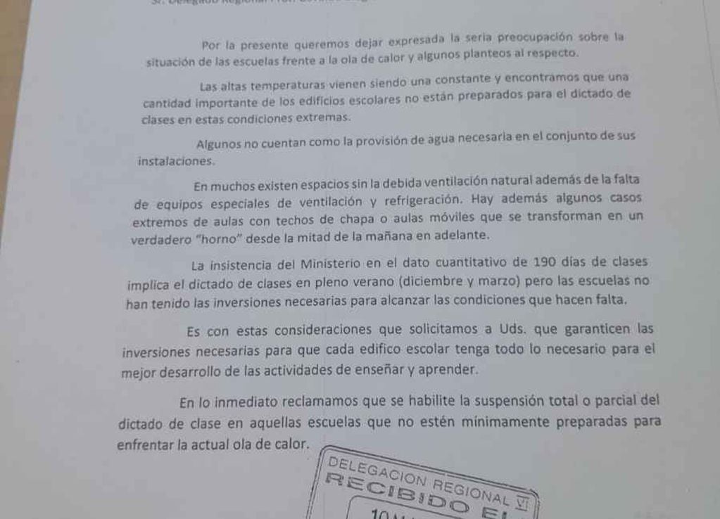 El documento presentado por Amsafe sobre la situación de las escuelas de Rosario.