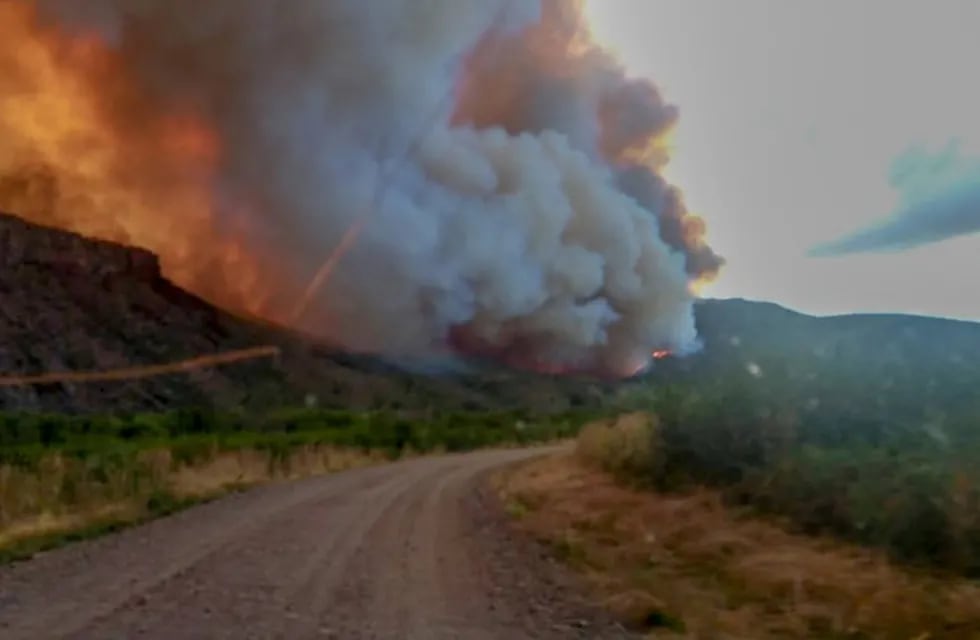 Intenso combate de incendio en Mallín Cumé, en el límite entre Chubut y Río Negro.