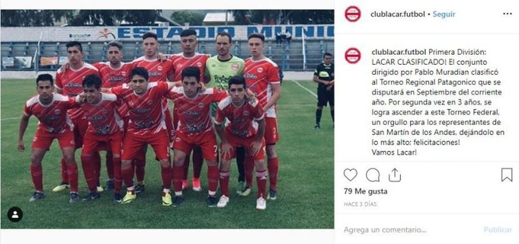La publicación del club en Instagram (Foto: Instagram/clublacar.futbol).