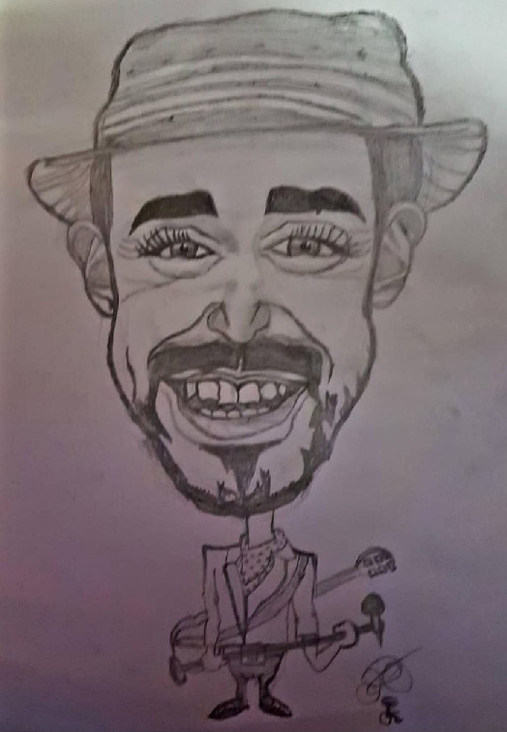 El retrato del Abel Pintos, realizado por Pablo Ochoa que el cantante y músico le agradeció.