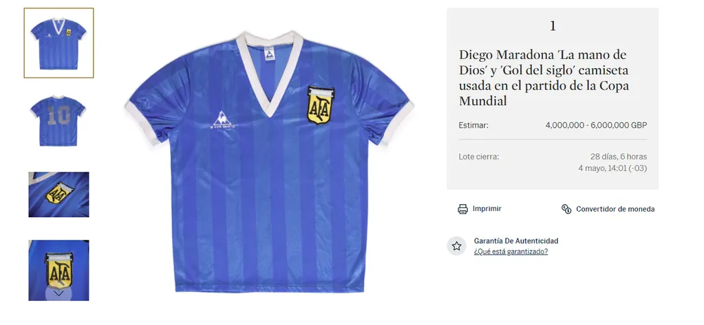 La subasta de la camiseta de Maradona