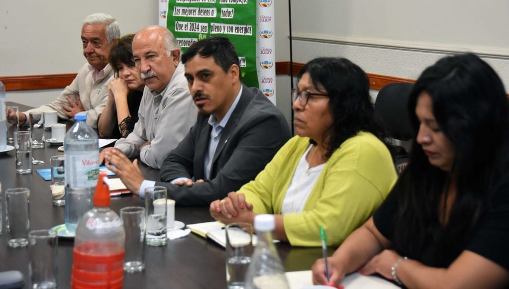 El diputado Omar Gutiérrez (centro), presidente de la Comisión de Salud de la Legislatura, encabezó el encuentro con los médicos.