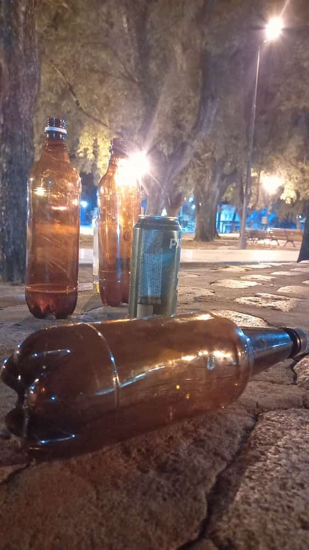 La Policía se encontró con varios envases de cerveza tirados luego del evento ilegal. (@mariogaloppo)