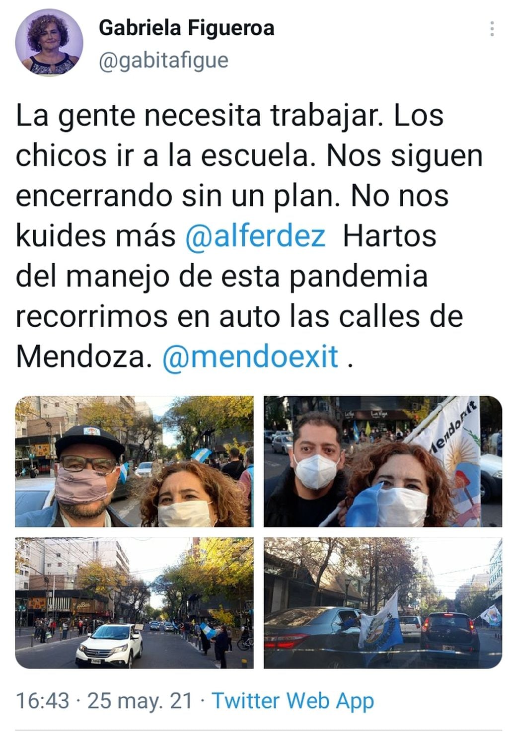 Posteos de Twitter con las novedades de la marcha contra las restricciones en Mendoza.