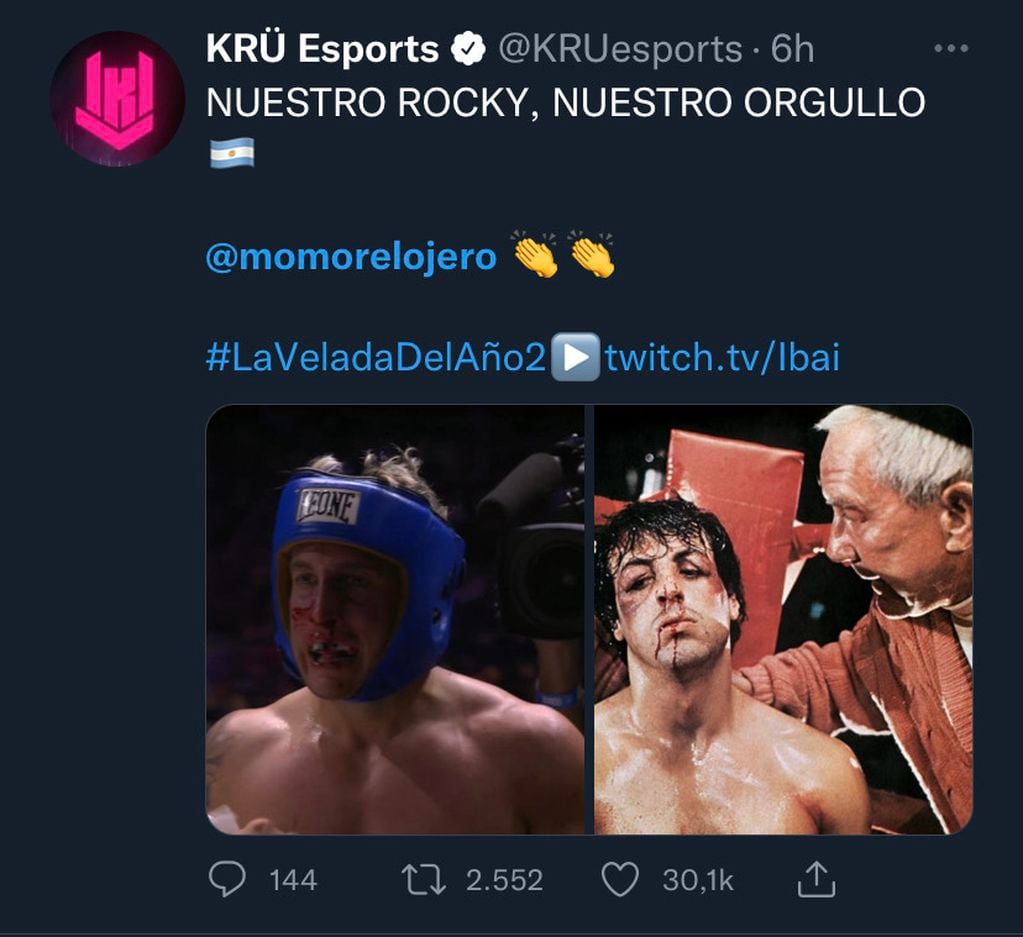 La cuenta de KRU Esports comparó a Momo con Rocky Balboa.