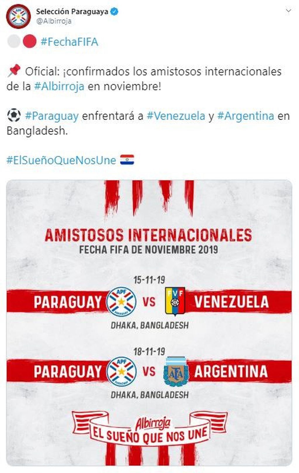 El anuncio de la Selección Paraguaya (Foto: captura Twitter)