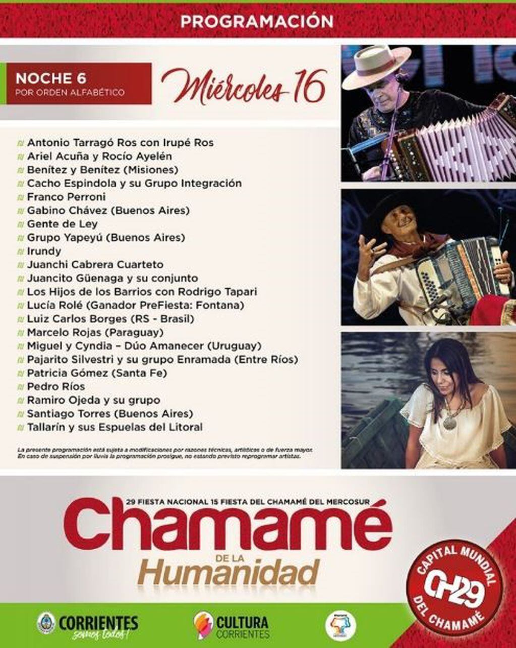 Programación completa de la 29º Fiesta Nacional del Chamamé