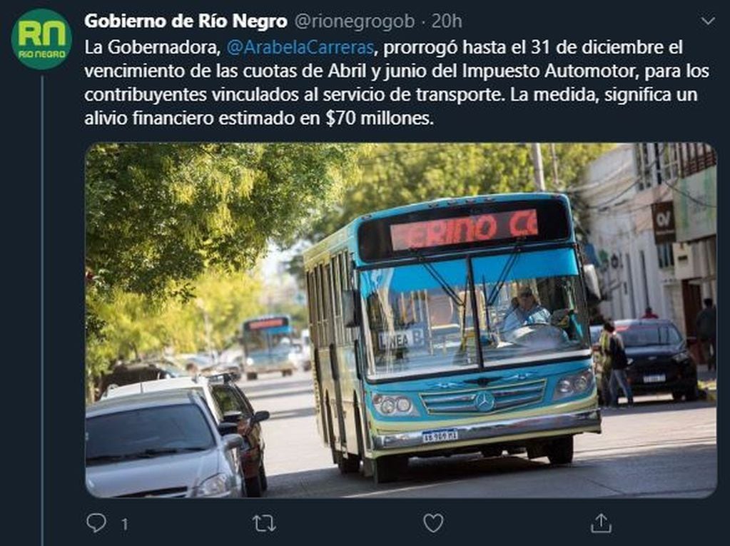 El gobierno de Río Negro lo anunció a través de redes sociales (web).
