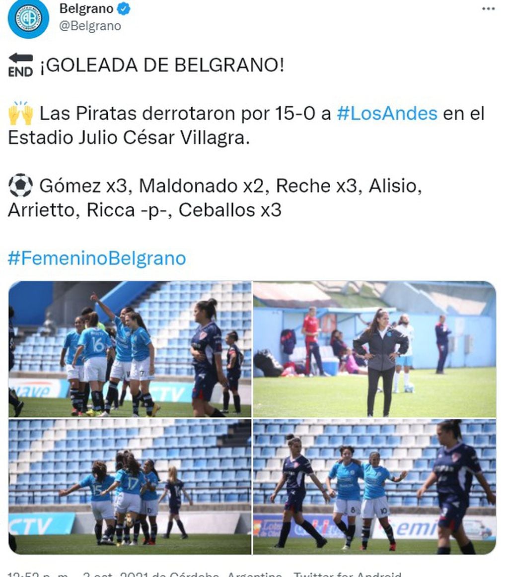 Otra goleada de Belgrano, que en fútbol femenino parece no tener rival.