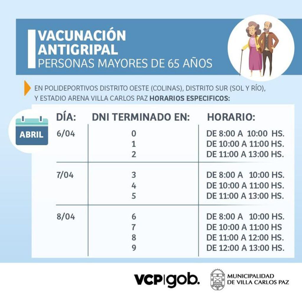 Cronograma de vacunación antigripal en Villa Carlos Paz.