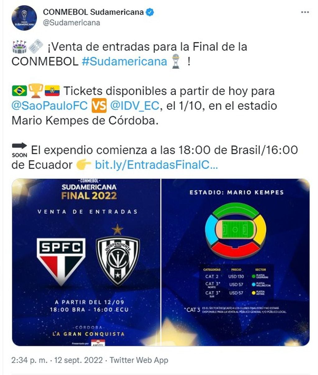 Venta de entradas Sudamericana. (Twitter Conmebol)
