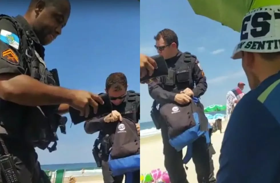 La Policía de Brasil requisa a los hinchas de Talleres en las playas de Río de Janeiro.
