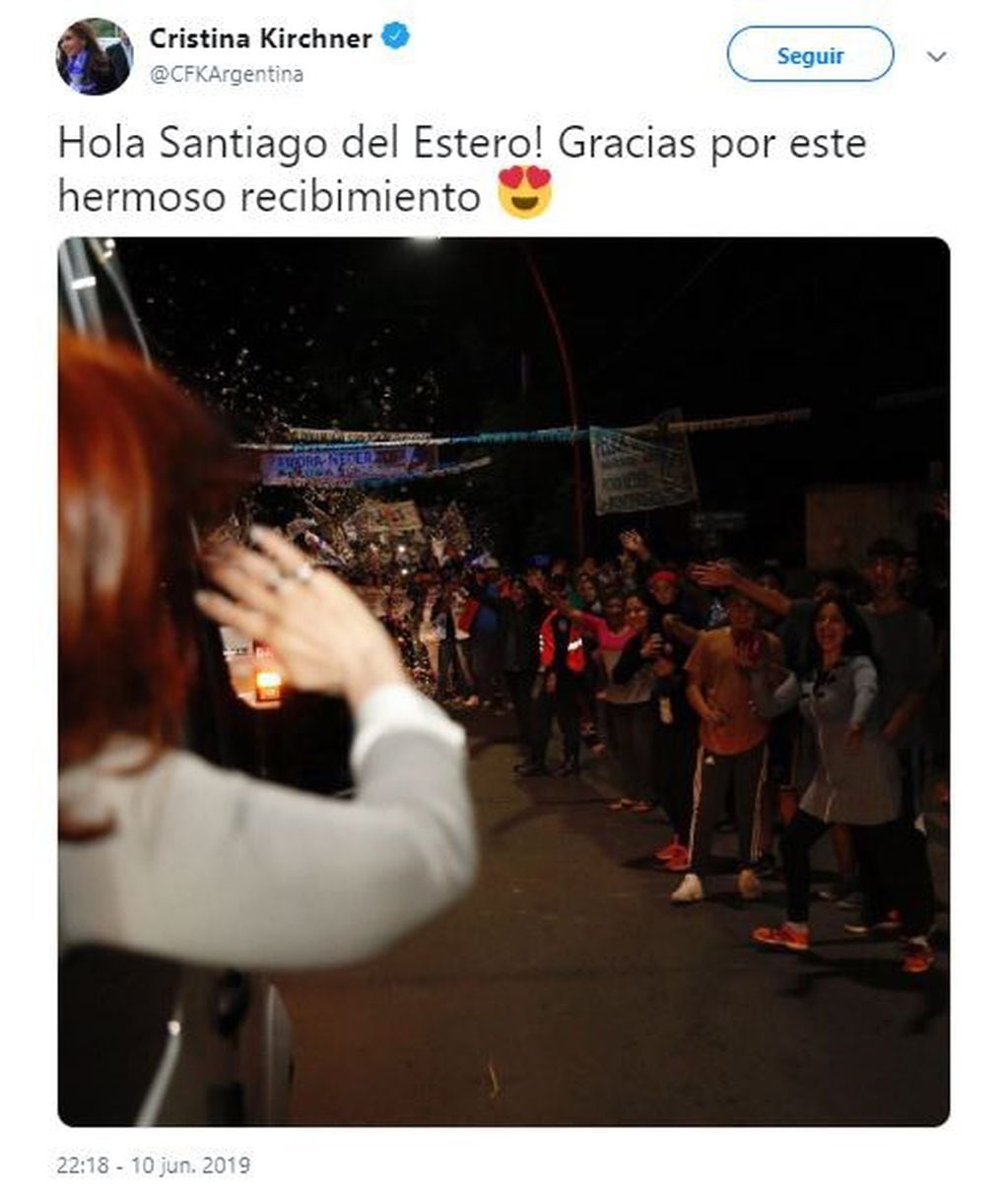 Cristina Kirchner llegó a Santiago del Estero, donde inicia su campaña electoral (Foto: captura Twitter)