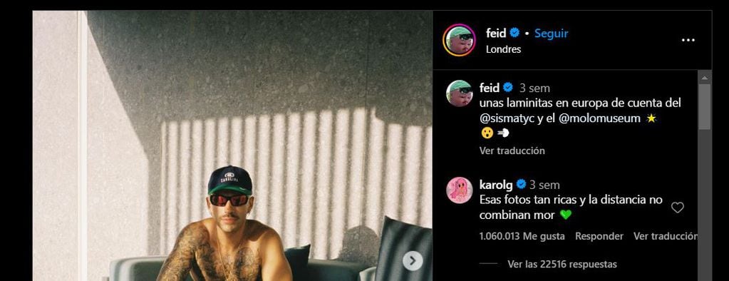 El mensaje de Karol G a Feid en Instagram