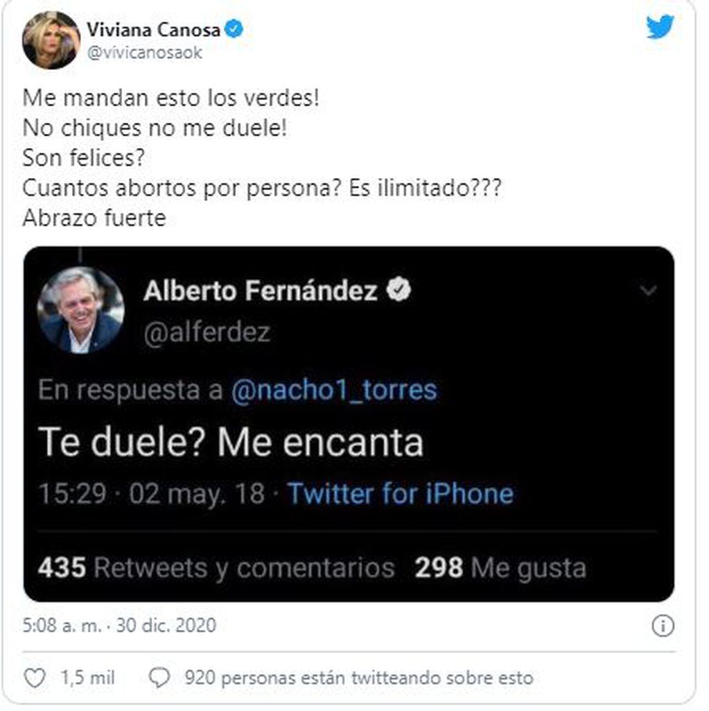 El mensaje de Viviana citando un tuit de Alberto Fernández.