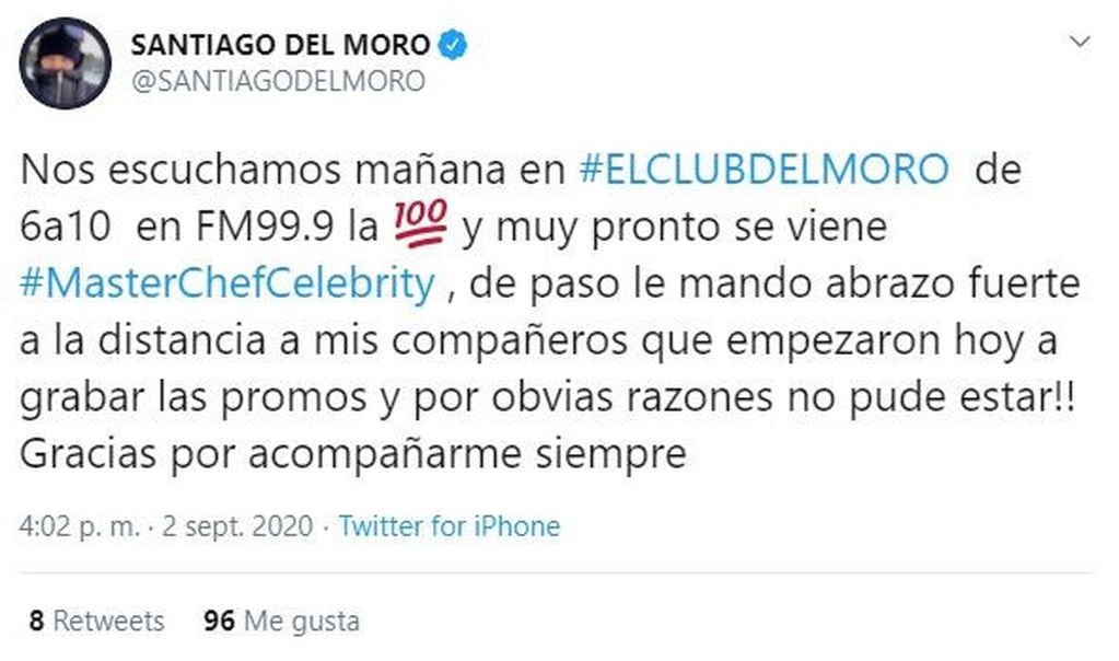 Santiago del Moro seguirá trabajando desde la casa. (Twitter/@SANTIAGODELMORO)