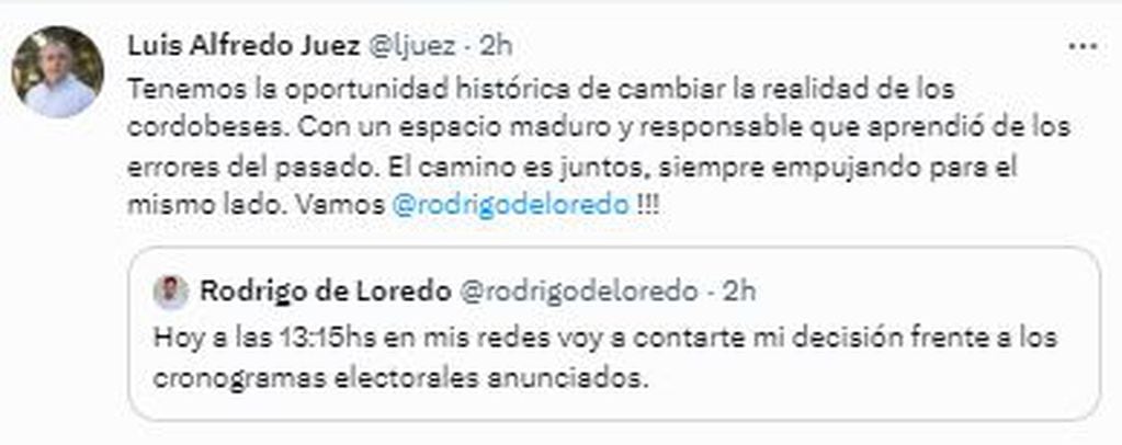 Luis Juez antes de que Rodrigo Loredo anuncie que irá por la intendencia de Córdoba.