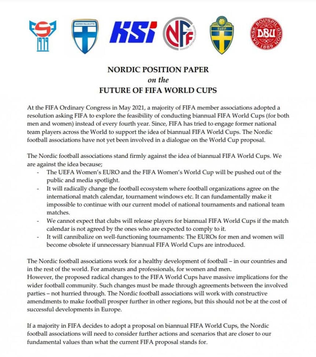 Las asociaciones nórdicas podrían dejar la FIFA