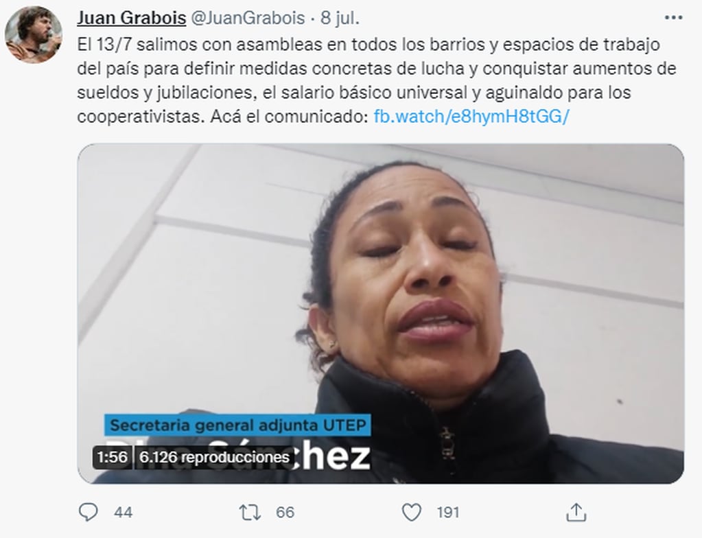 Los tuits de Juan Grabois en contra del Gobierno.