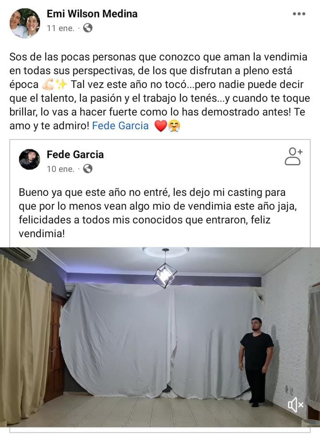 Publicación del bailarín Emiliano Medina a su novio bailarín.