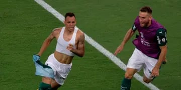 Breno Lopes festeja el gol de la Copa Libertadores para Palmeiras